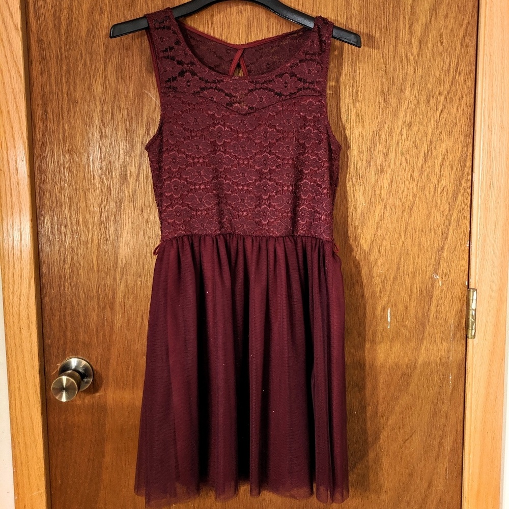 Deb Maroon Tule Homecoming Dress